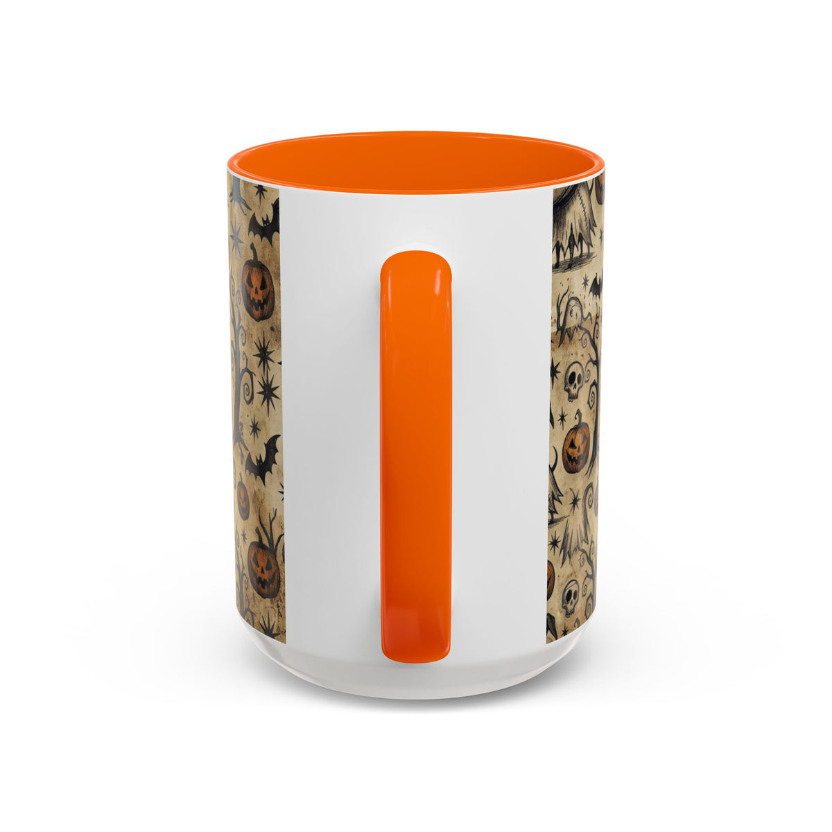 Halloween Pattern Coffee Mug — Cute Spooky Pumpkins & Bats Accent Mug (11/15oz)