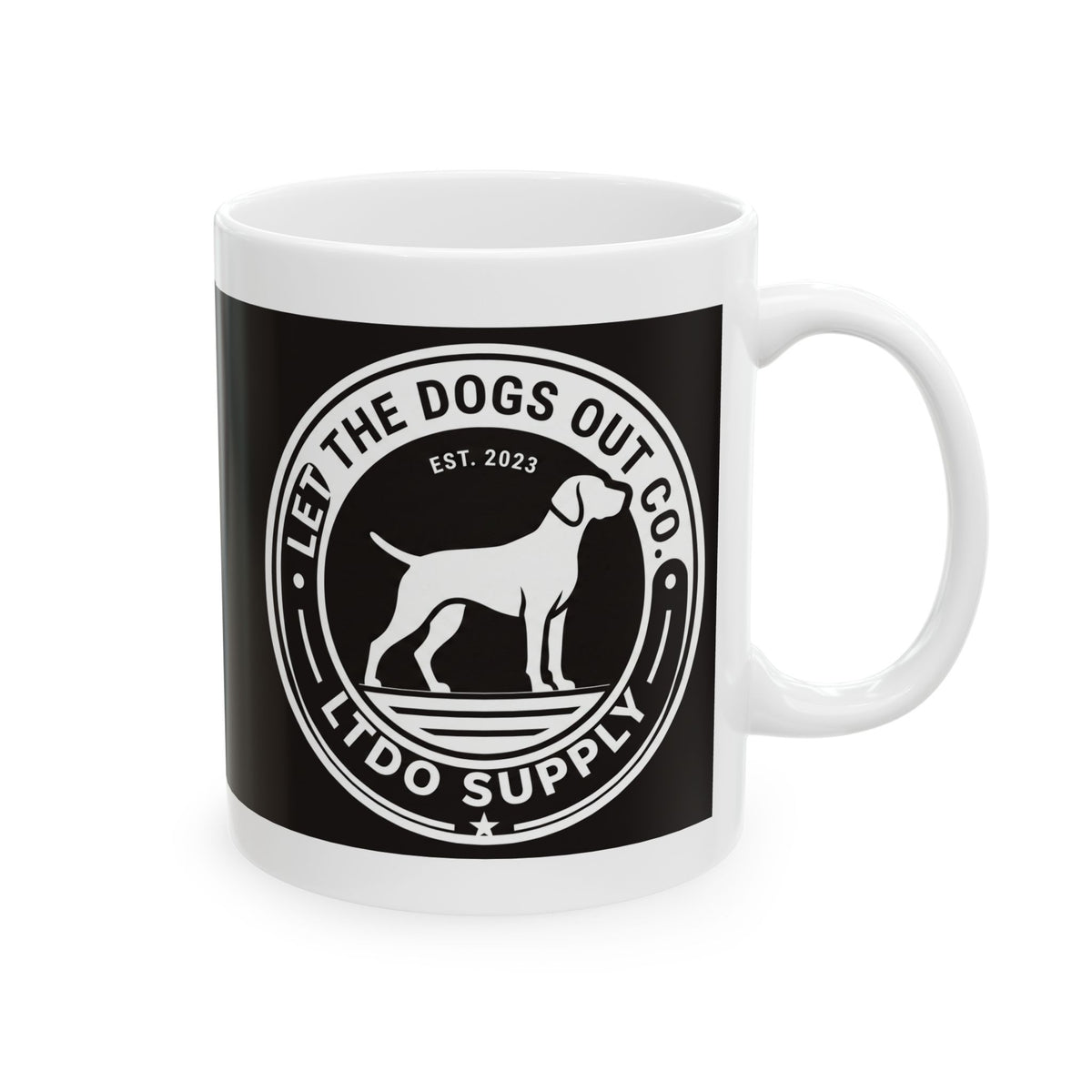 "Let the Dogs Out" Black Logo Coffee Mug — Minimalist Dog Lover Mug (11 oz)