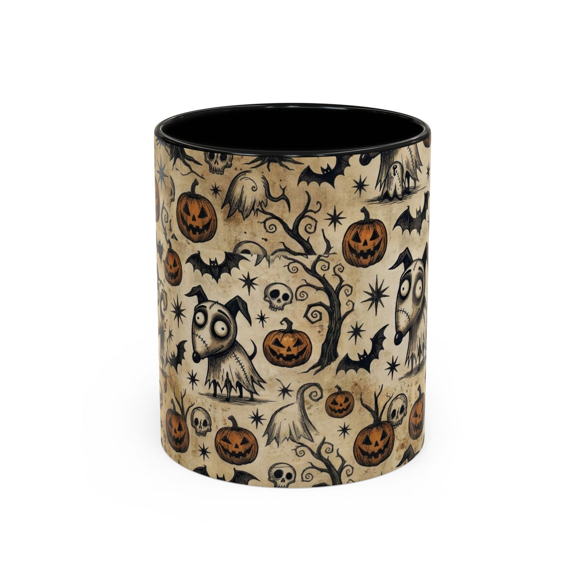Halloween Pattern Coffee Mug — Cute Spooky Pumpkins & Bats Accent Mug (11/15oz)