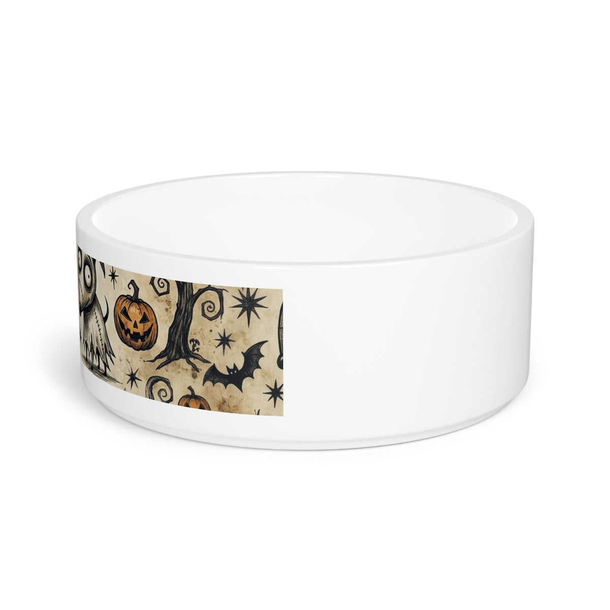 Halloween Spooky Pet Bowl — Ghost Dog & Pumpkin Pattern