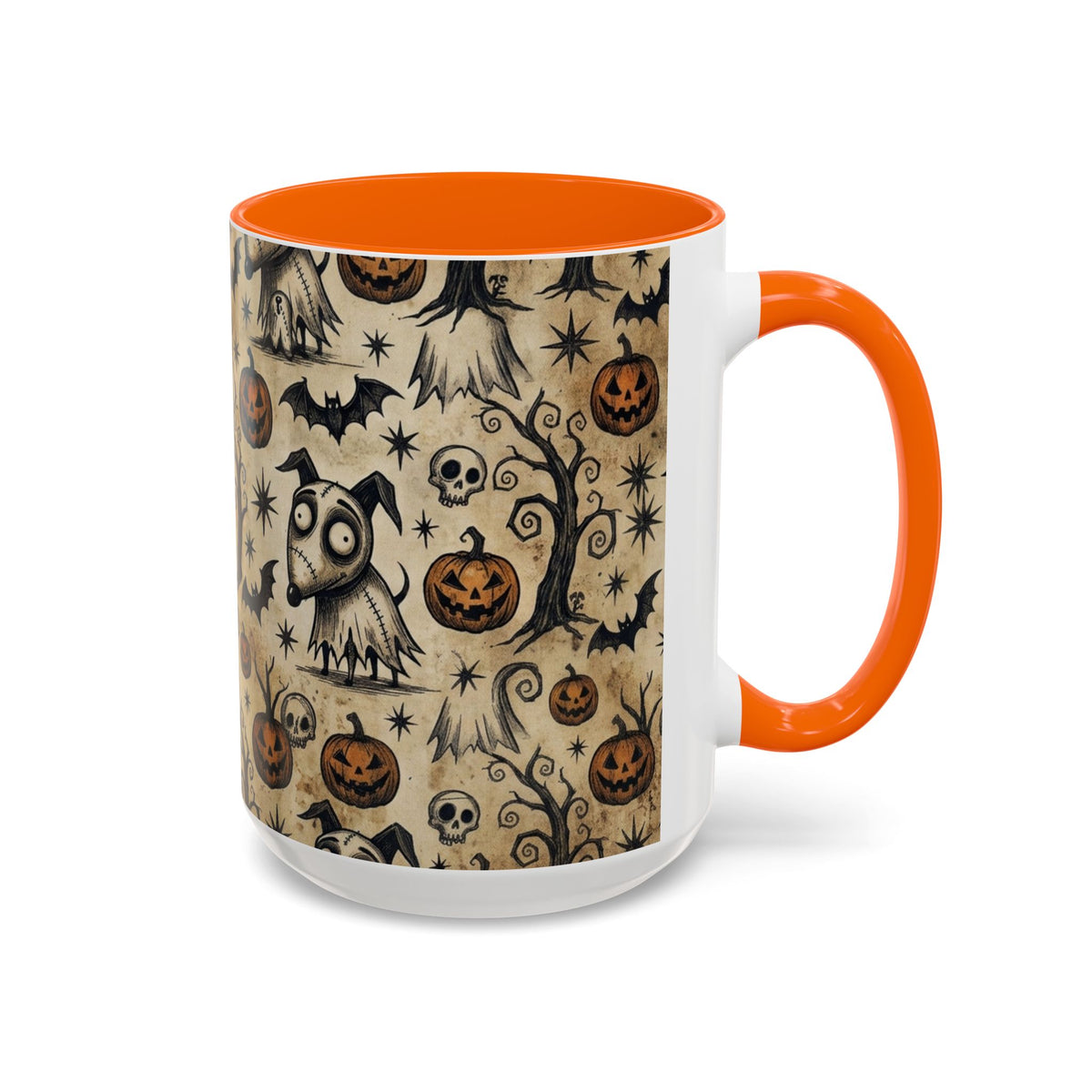 Halloween Pattern Coffee Mug — Cute Spooky Pumpkins & Bats Accent Mug (11/15oz)
