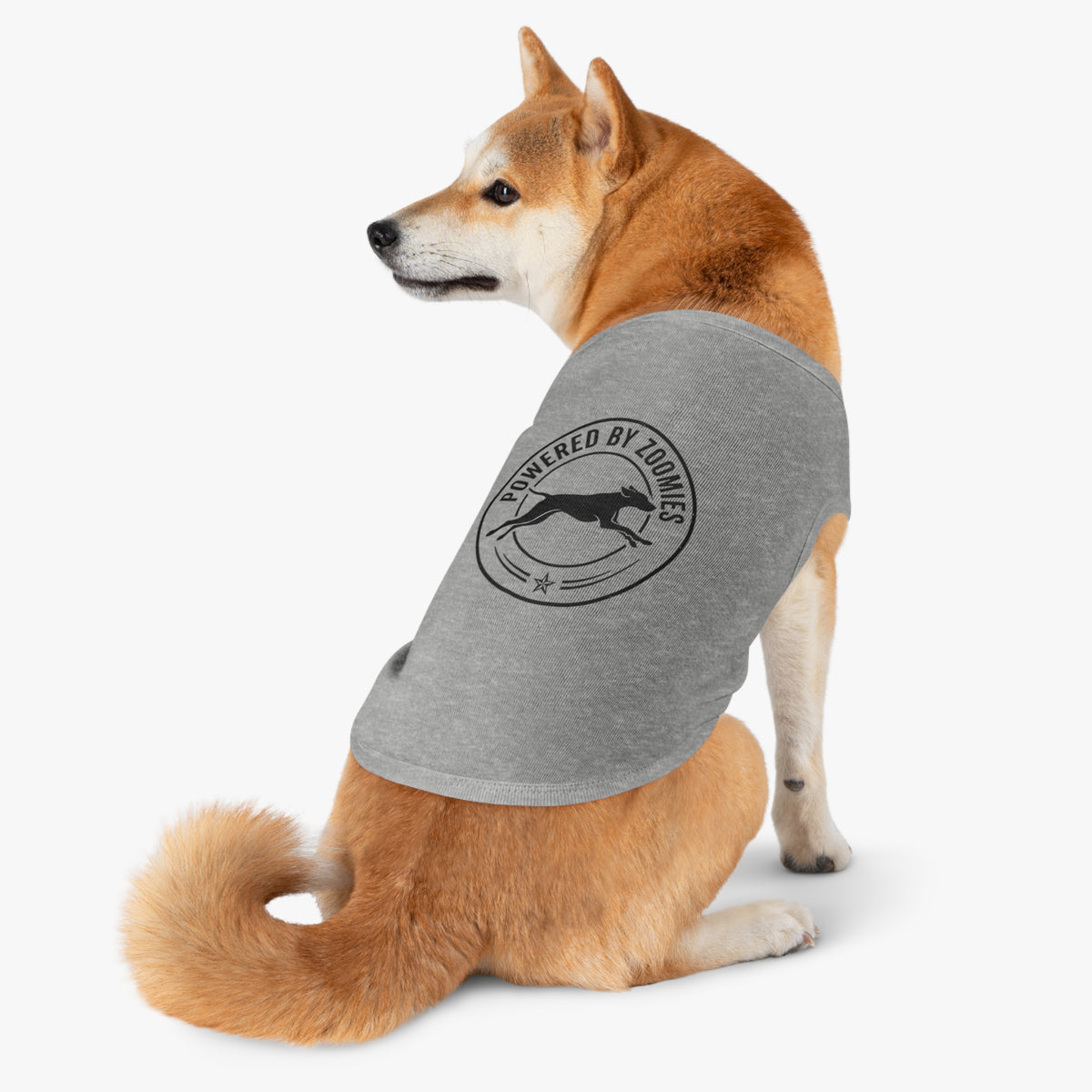 Powered by Zoomies Dog Tank Top — Grey Pet Tank with Running Silhouette