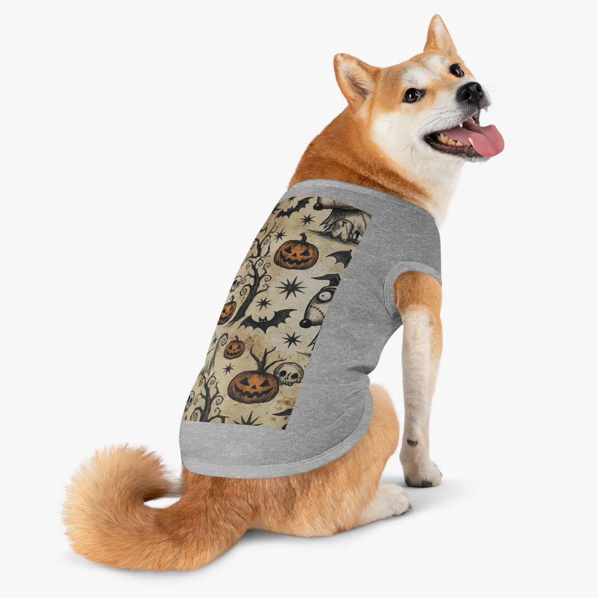 Halloween Jack-o'-Lantern Pet Tank Top — Spooky Pumpkin & Bat Dog Shirt