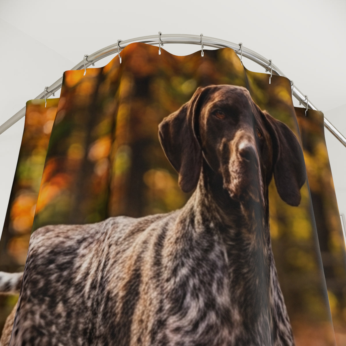German Shorthaired Pointer Shower Curtain – Autumn Forest Dog Bathroom Decor