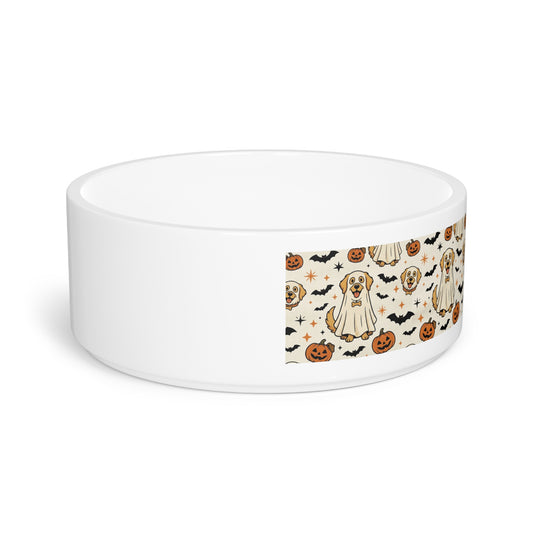 Halloween Ghost Dog Pet Bowl — Spooky Pumpkin & Bat Ceramic Bowl for Dogs