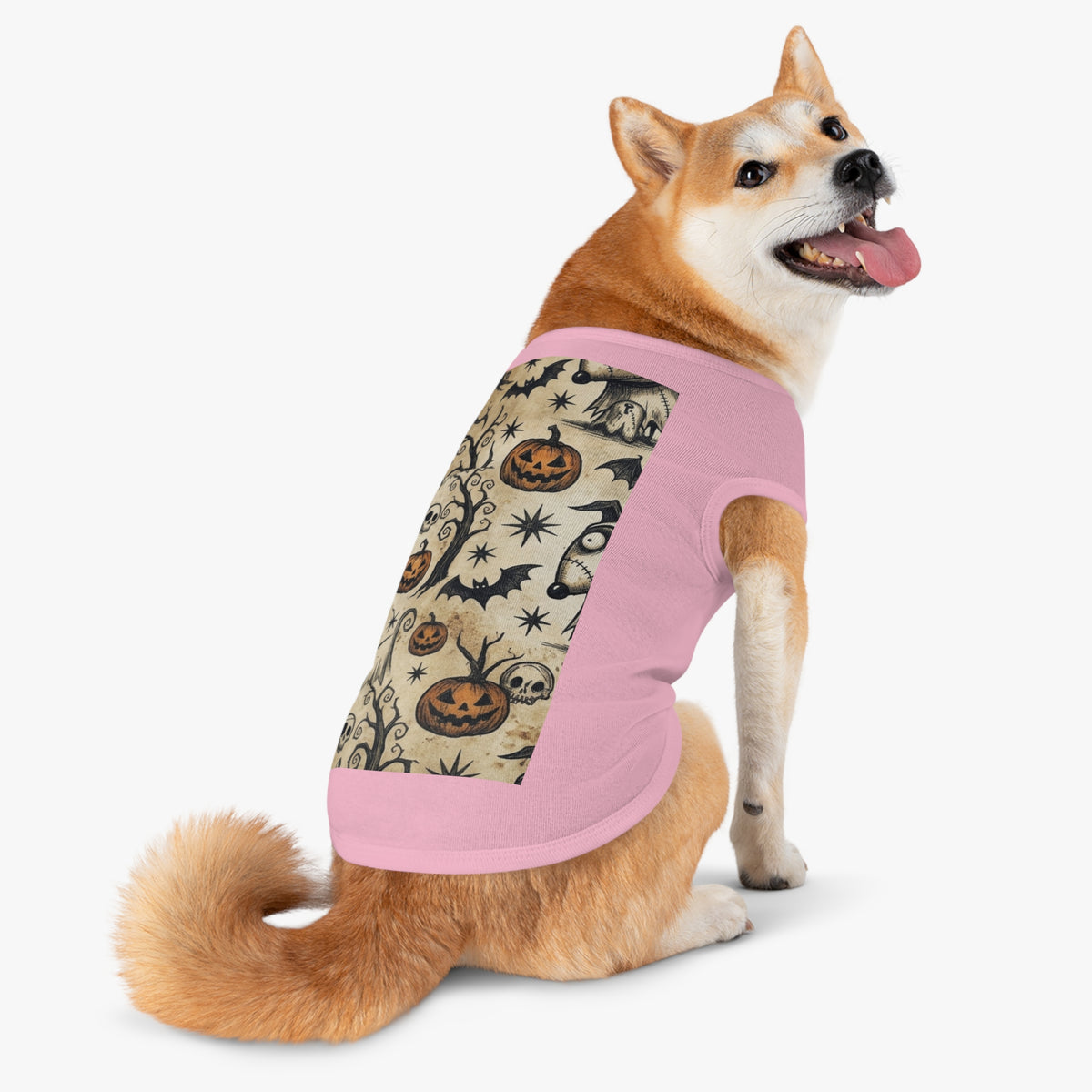 Halloween Jack-o'-Lantern Pet Tank Top — Spooky Pumpkin & Bat Dog Shirt