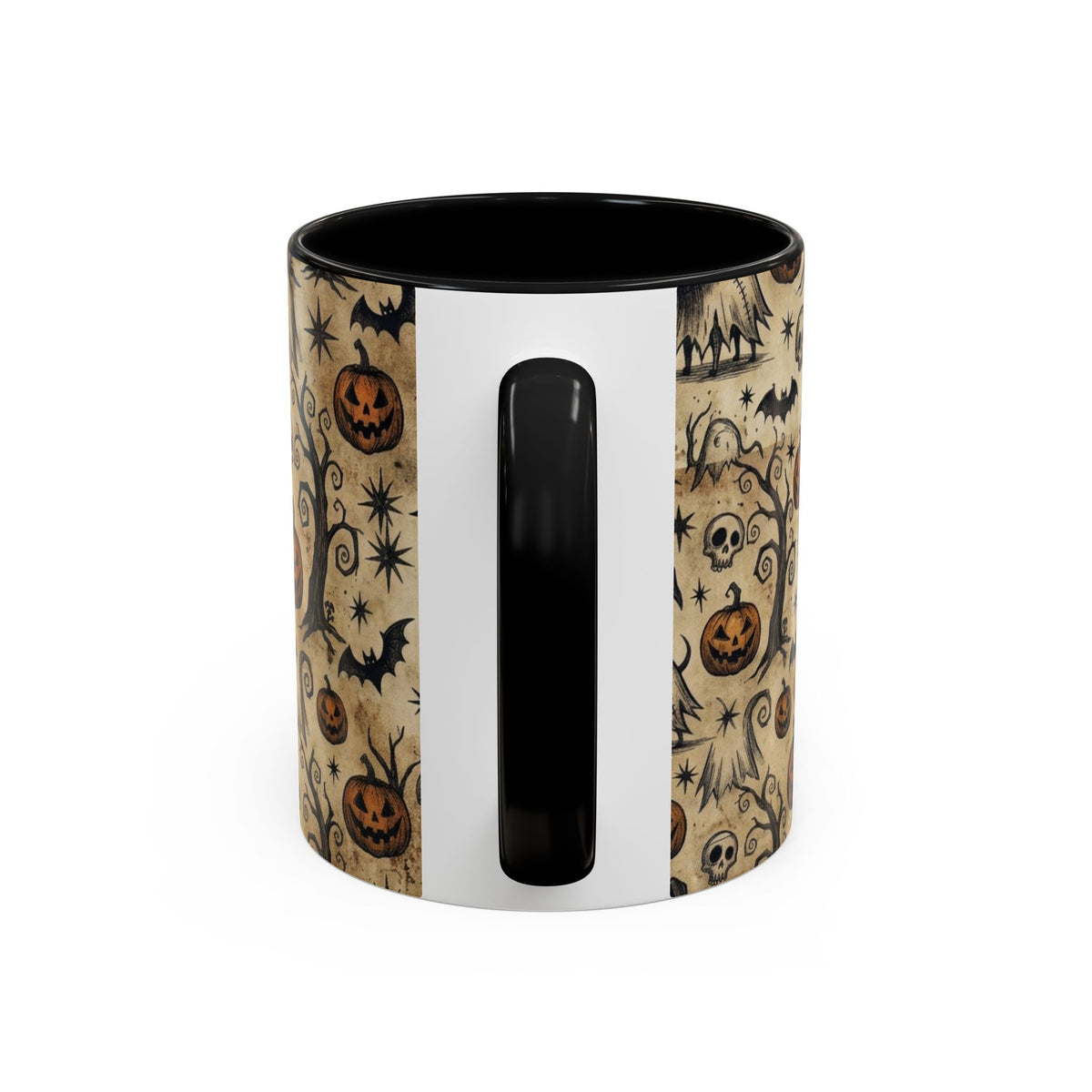 Halloween Pattern Coffee Mug — Cute Spooky Pumpkins & Bats Accent Mug (11/15oz)