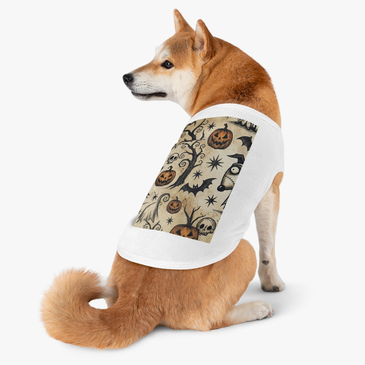 Halloween Jack-o'-Lantern Pet Tank Top — Spooky Pumpkin & Bat Dog Shirt