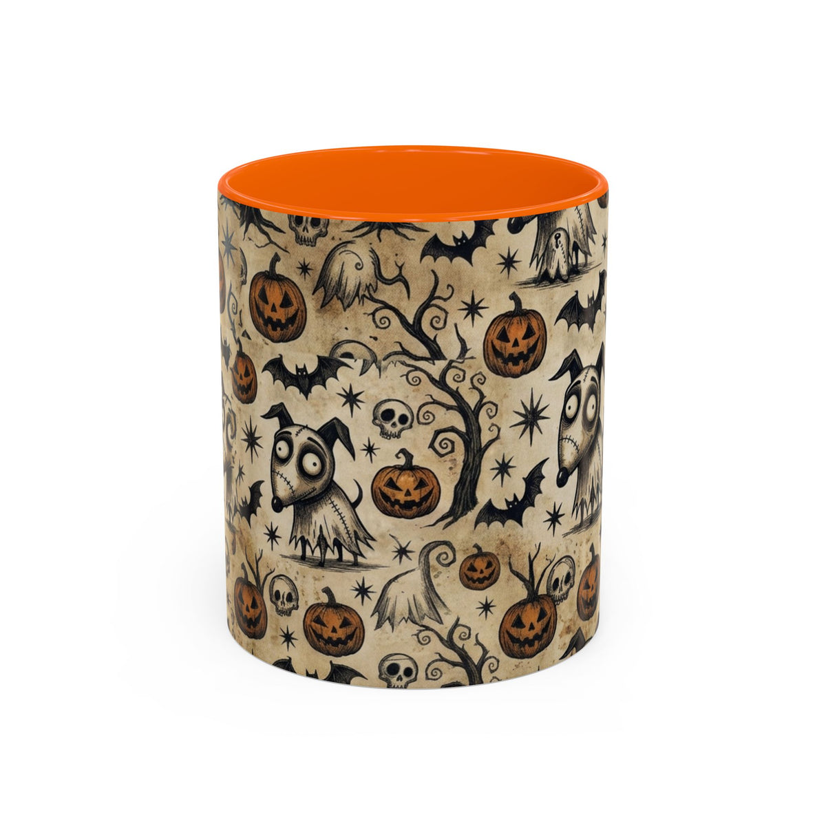 Halloween Pattern Coffee Mug — Cute Spooky Pumpkins & Bats Accent Mug (11/15oz)