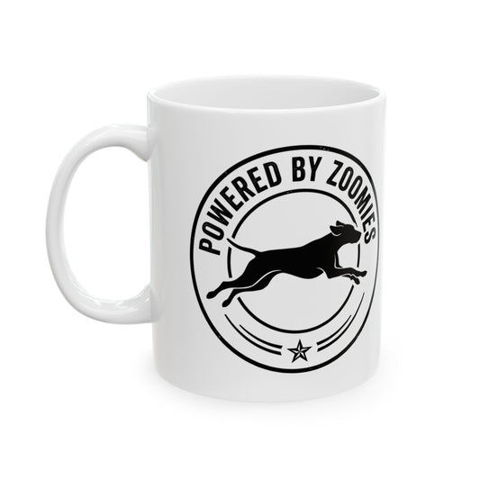 Powered by Zoomies Mug — Dog Lover Ceramic Coffee Cup (11 oz)