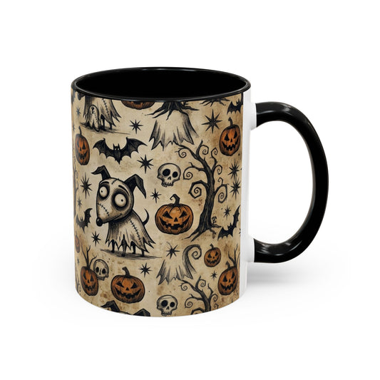 Halloween Pattern Coffee Mug — Cute Spooky Pumpkins & Bats Accent Mug (11/15oz)