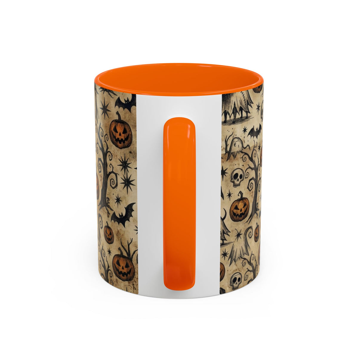 Halloween Pattern Coffee Mug — Cute Spooky Pumpkins & Bats Accent Mug (11/15oz)