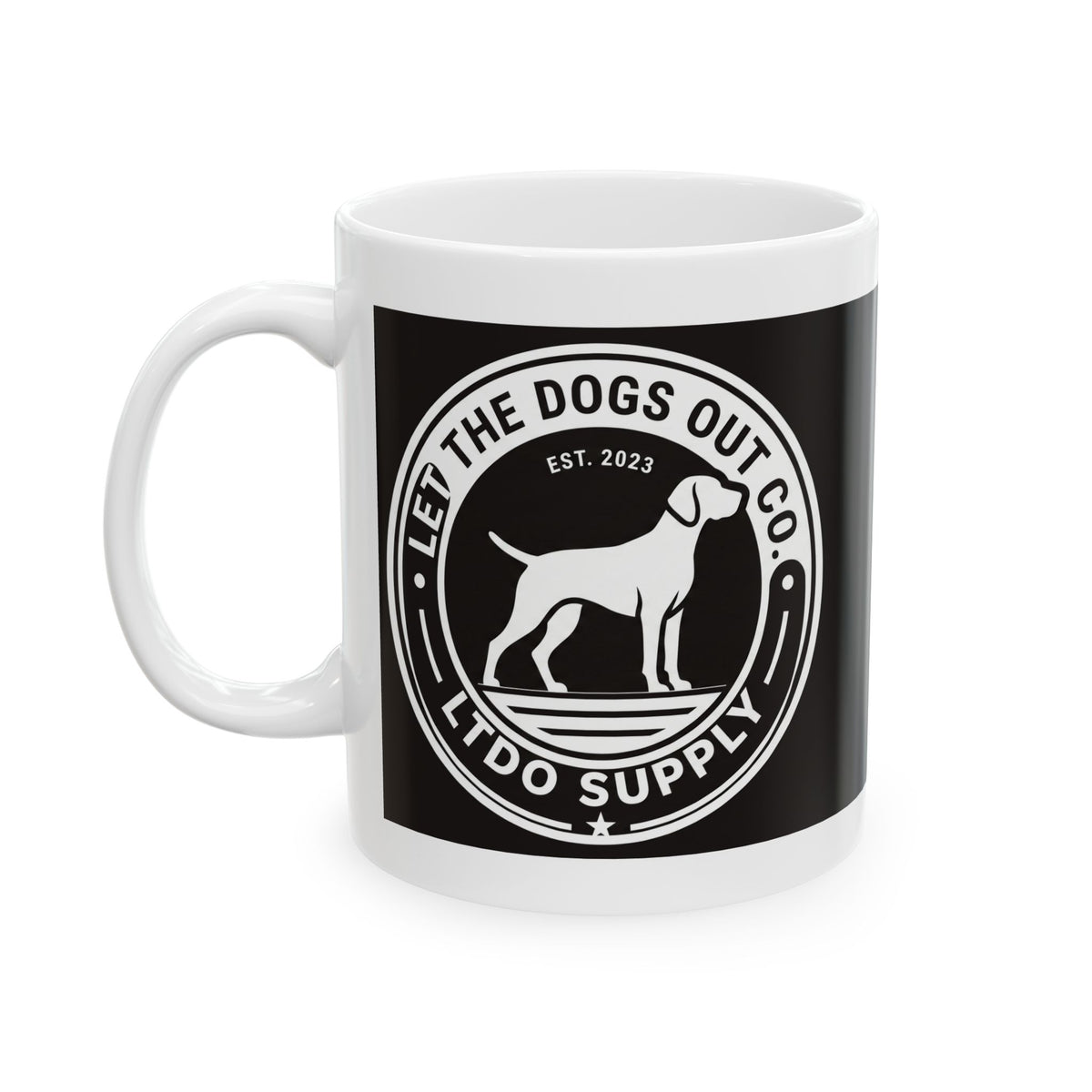"Let the Dogs Out" Black Logo Coffee Mug — Minimalist Dog Lover Mug (11 oz)