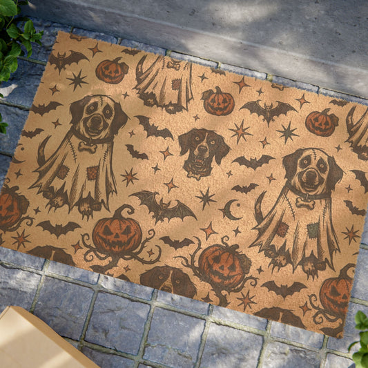 Halloween Dog Ghost Doormat - Spooky Pumpkin & Bat Entry Mat