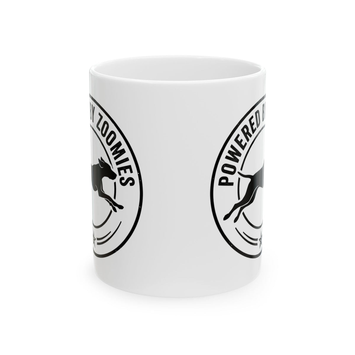 Powered by Zoomies Mug — Dog Lover Ceramic Coffee Cup (11 oz)