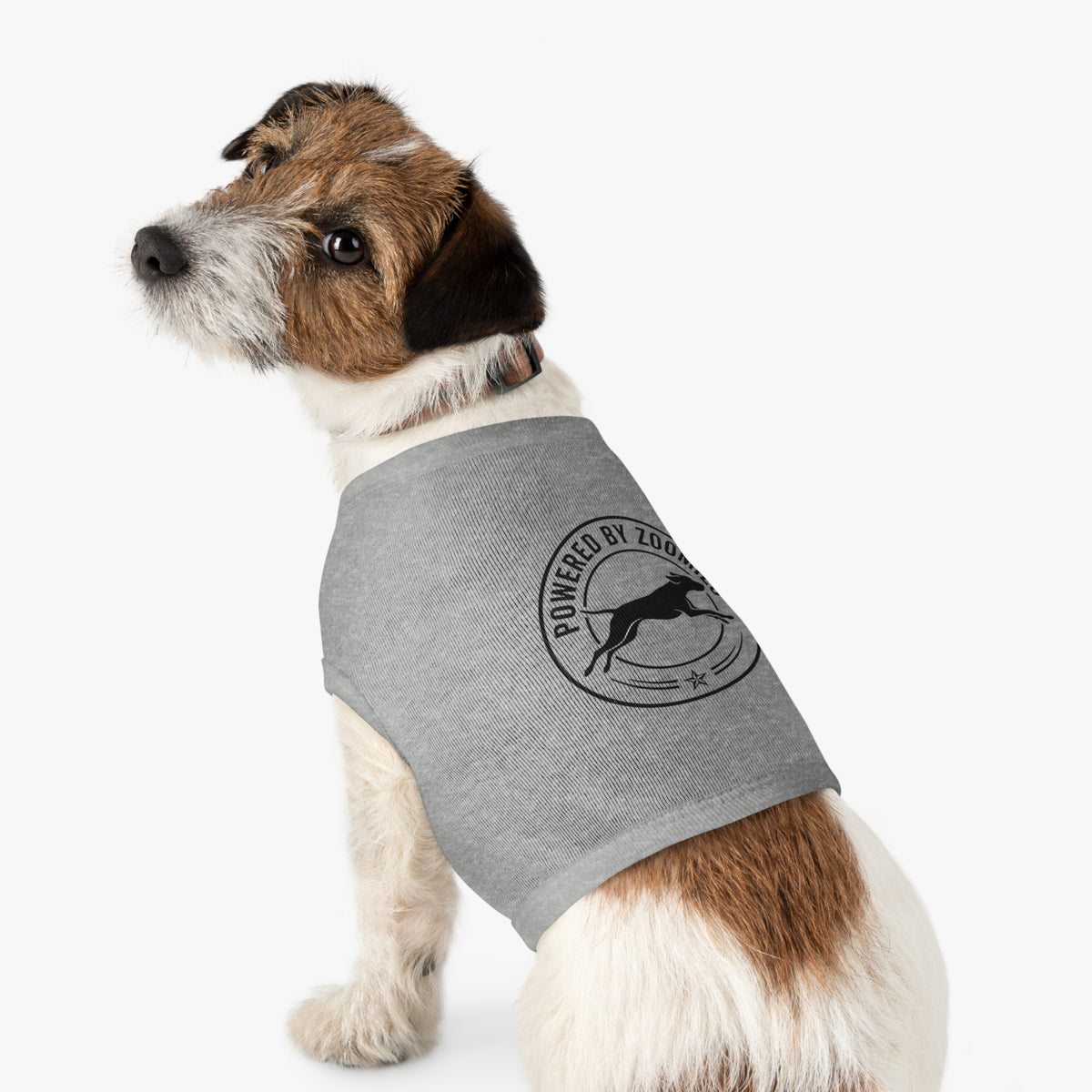 Powered by Zoomies Dog Tank Top — Grey Pet Tank with Running Silhouette