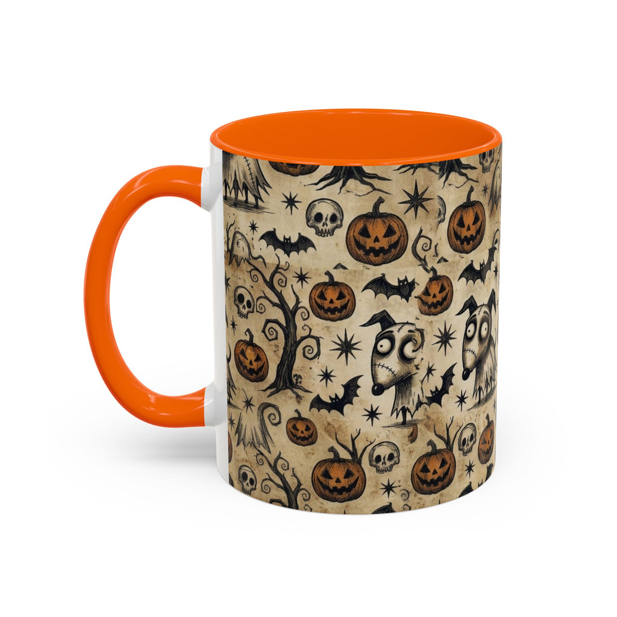Halloween Pattern Coffee Mug — Cute Spooky Pumpkins & Bats Accent Mug (11/15oz)