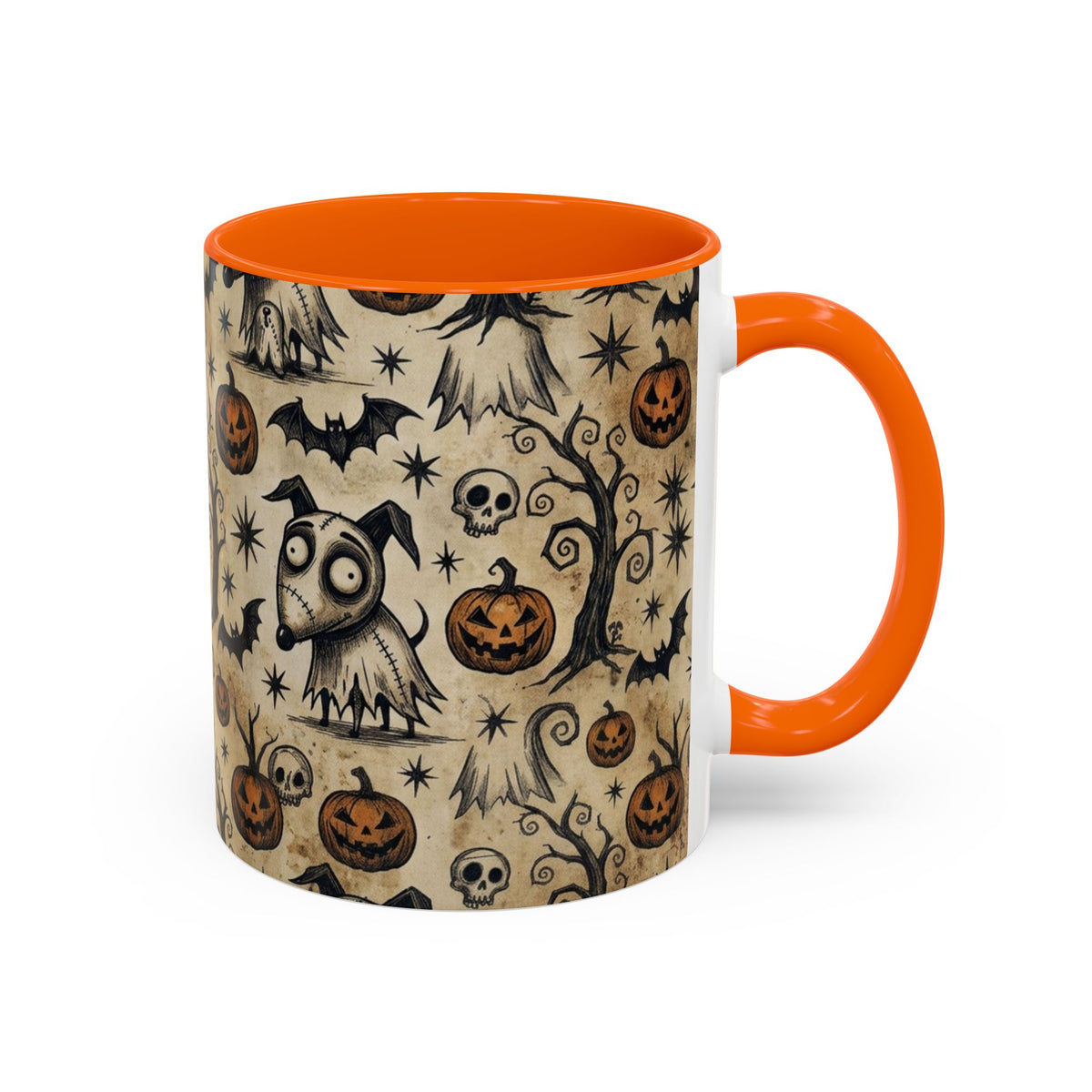 Halloween Pattern Coffee Mug — Cute Spooky Pumpkins & Bats Accent Mug (11/15oz)