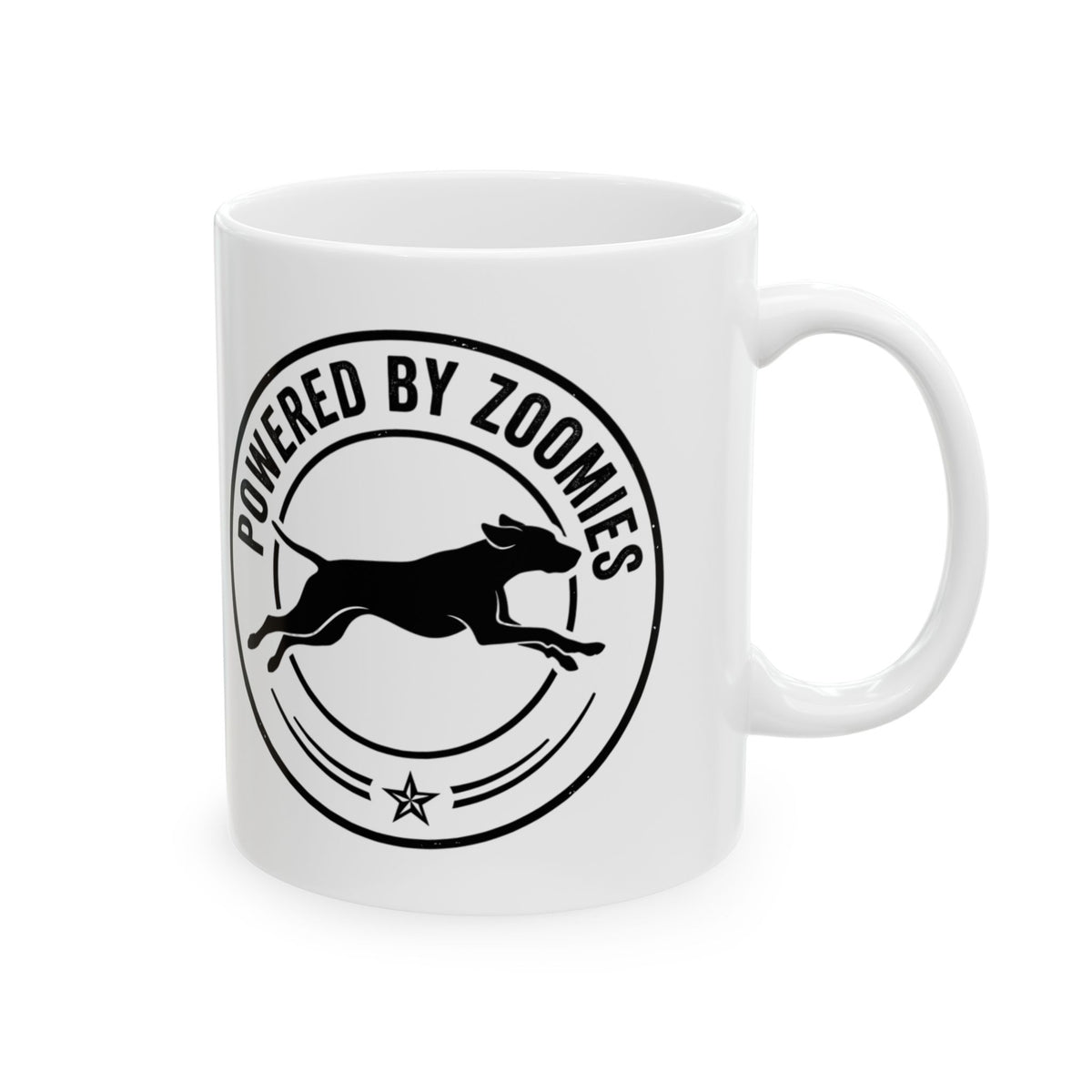 Powered by Zoomies Mug — Dog Lover Ceramic Coffee Cup (11 oz)