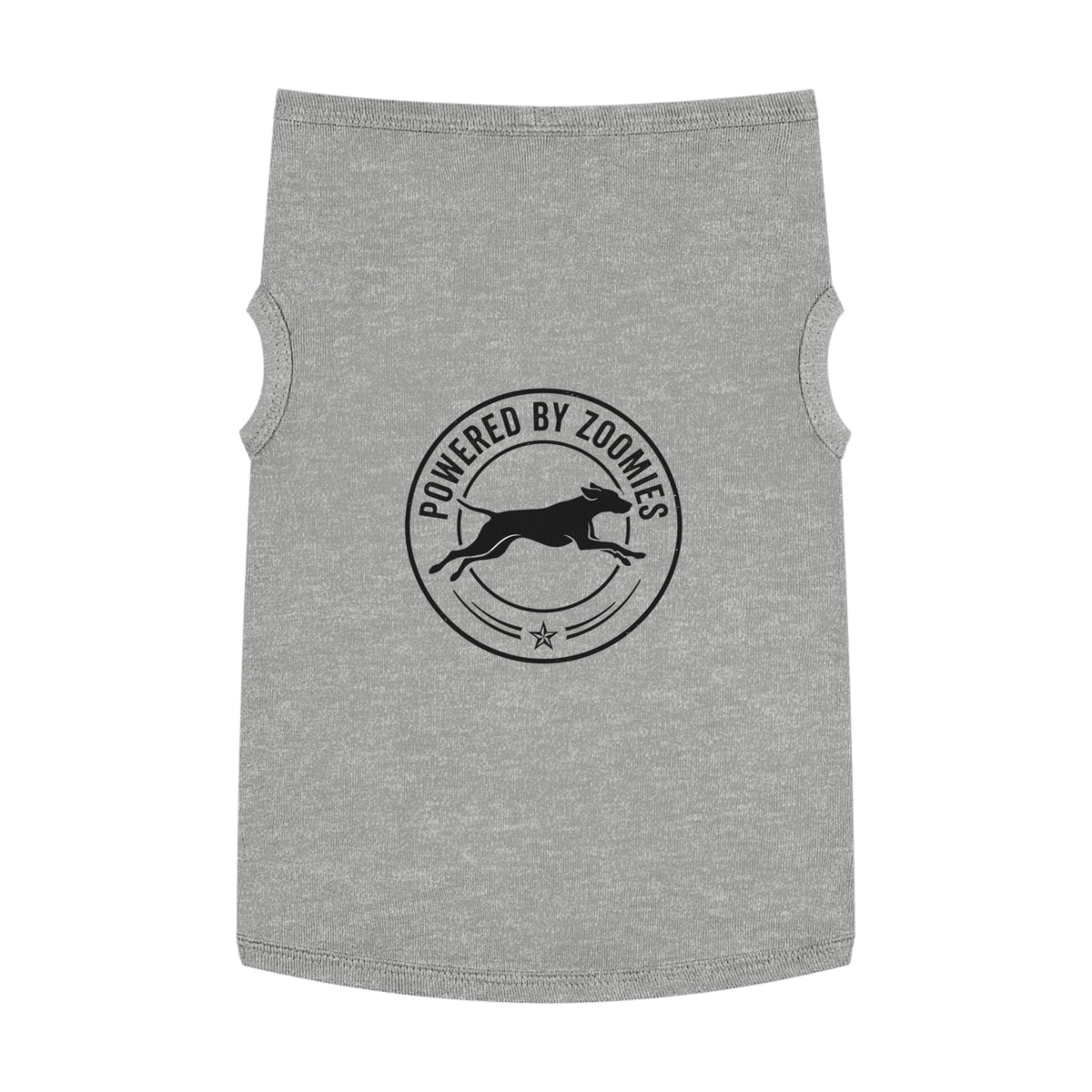 Powered by Zoomies Dog Tank Top — Grey Pet Tank with Running Silhouette