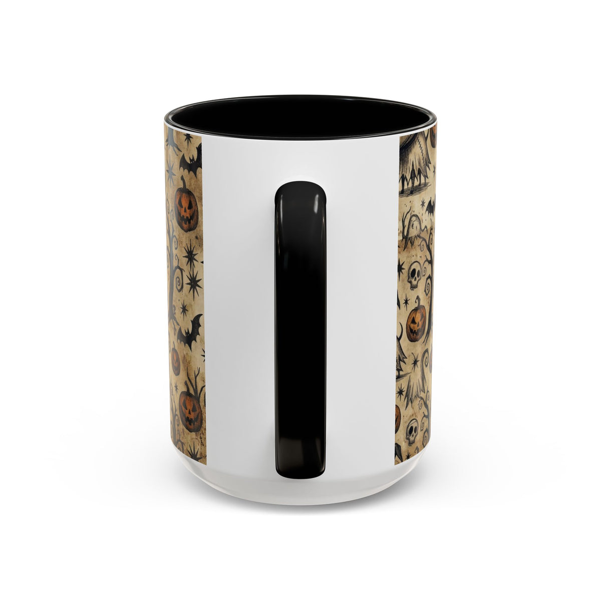 Halloween Pattern Coffee Mug — Cute Spooky Pumpkins & Bats Accent Mug (11/15oz)