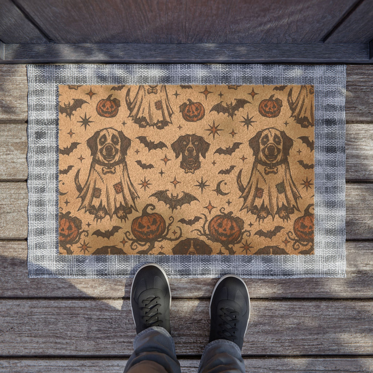 Halloween Dog Ghost Doormat - Spooky Pumpkin & Bat Entry Mat