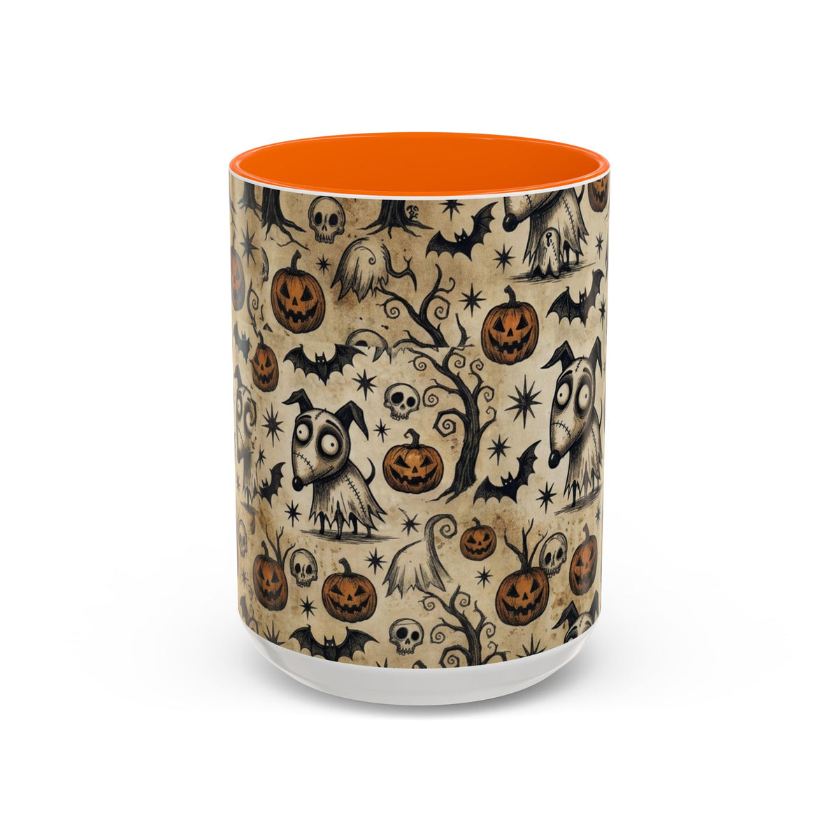 Halloween Pattern Coffee Mug — Cute Spooky Pumpkins & Bats Accent Mug (11/15oz)