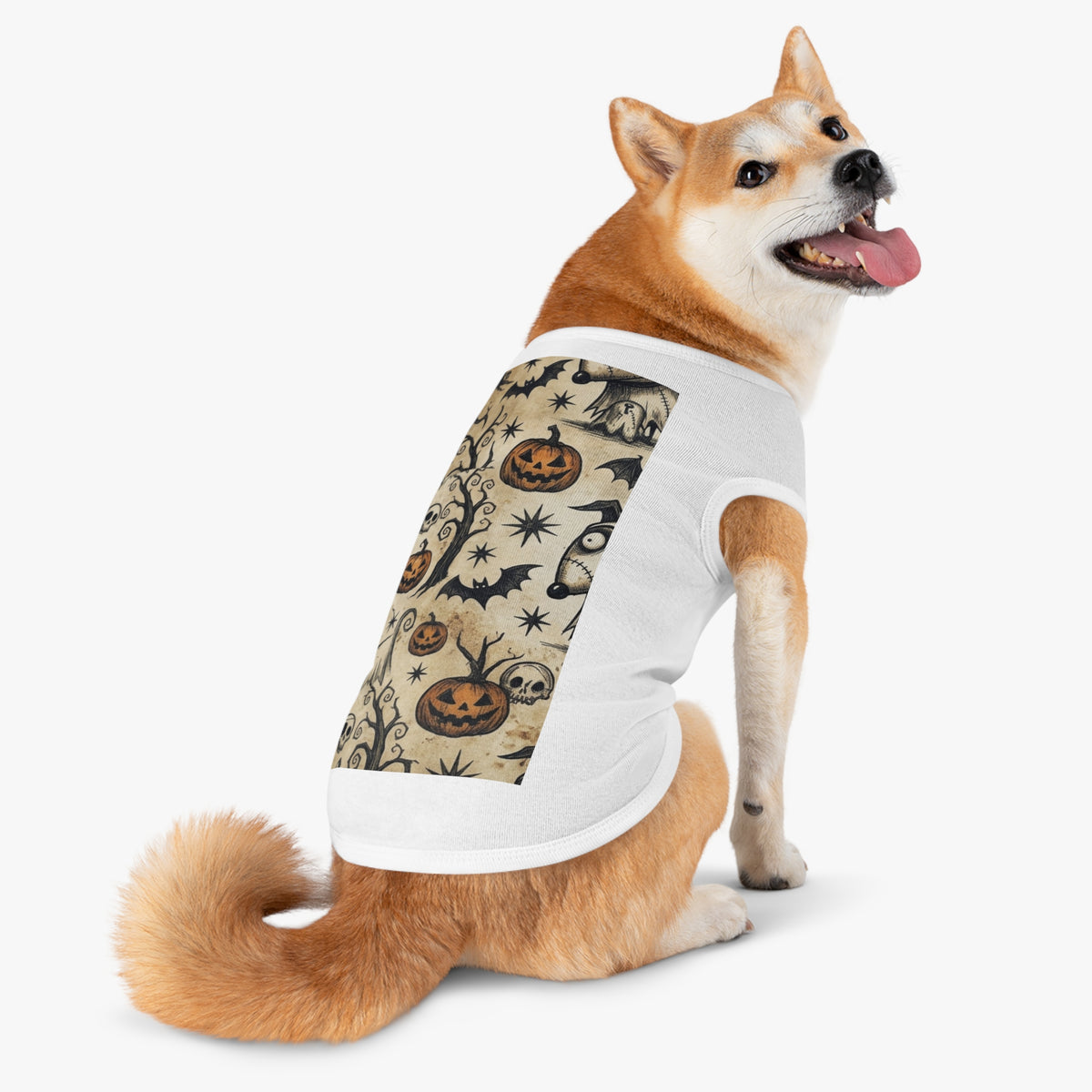 Halloween Jack-o'-Lantern Pet Tank Top — Spooky Pumpkin & Bat Dog Shirt