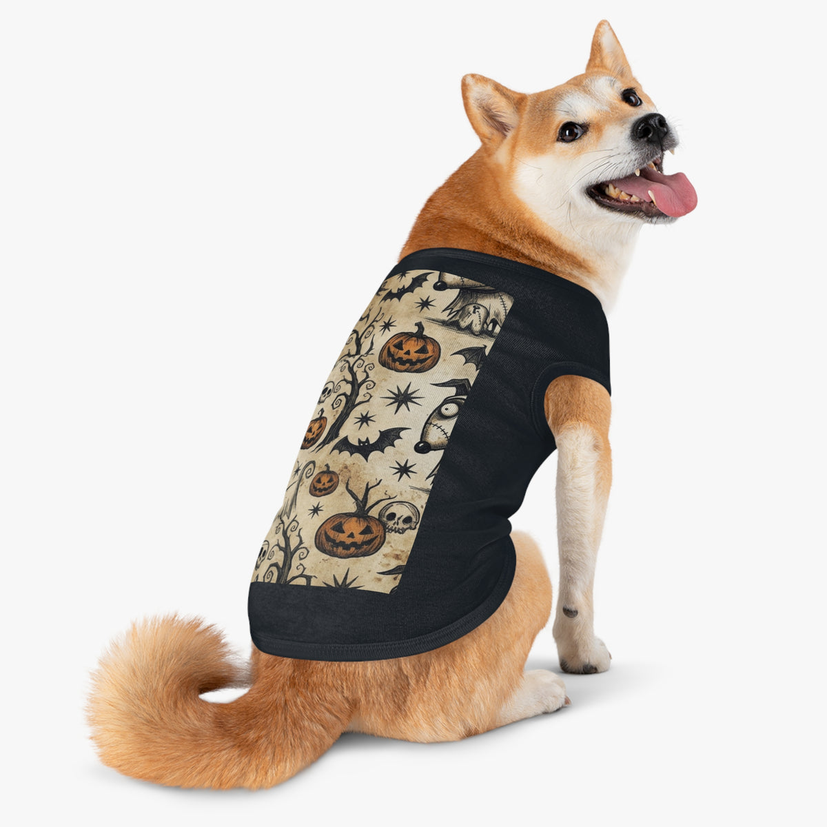 Halloween Jack-o'-Lantern Pet Tank Top — Spooky Pumpkin & Bat Dog Shirt