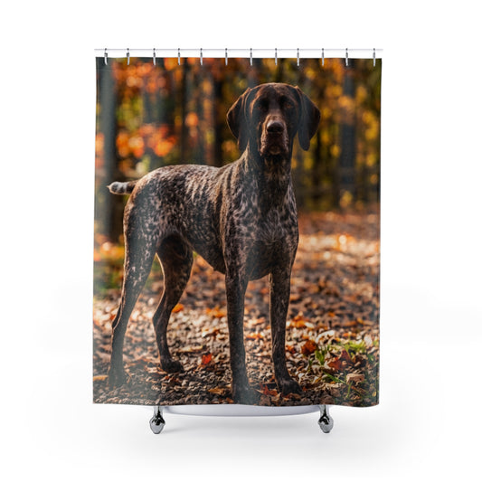 German Shorthaired Pointer Shower Curtain – Autumn Forest Dog Bathroom Decor