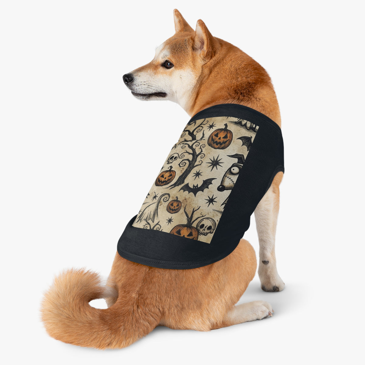Halloween Jack-o'-Lantern Pet Tank Top — Spooky Pumpkin & Bat Dog Shirt