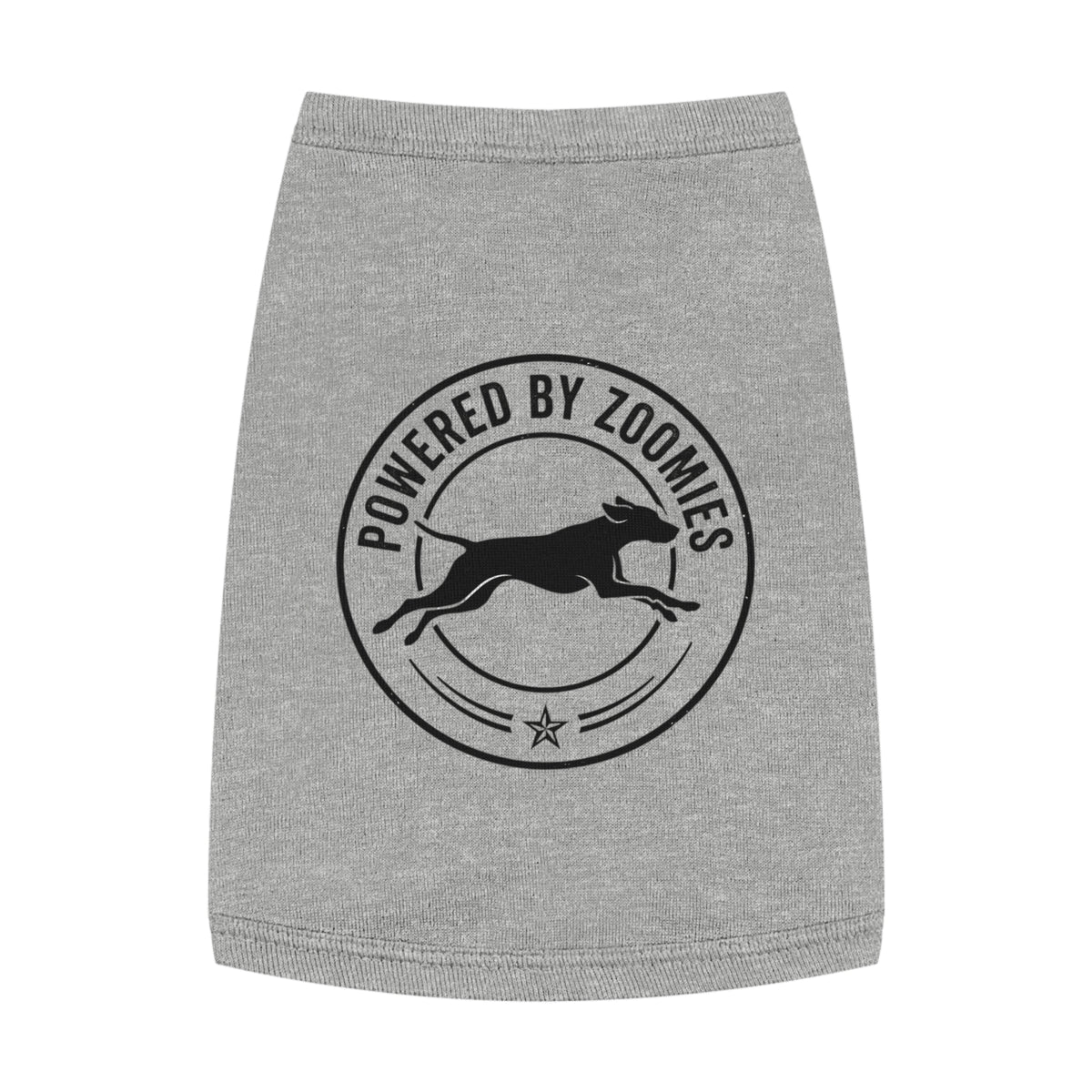 Powered by Zoomies Dog Tank Top — Grey Pet Tank with Running Silhouette