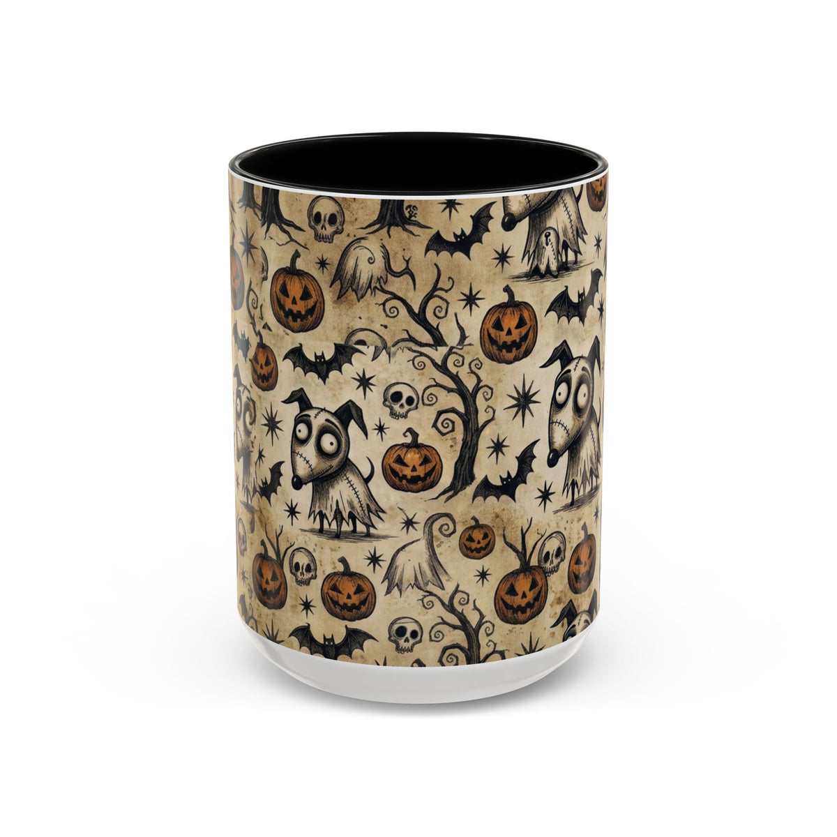 Halloween Pattern Coffee Mug — Cute Spooky Pumpkins & Bats Accent Mug (11/15oz)