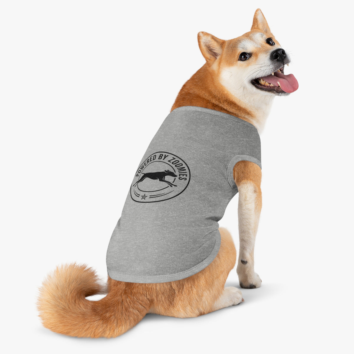 Powered by Zoomies Dog Tank Top — Grey Pet Tank with Running Silhouette